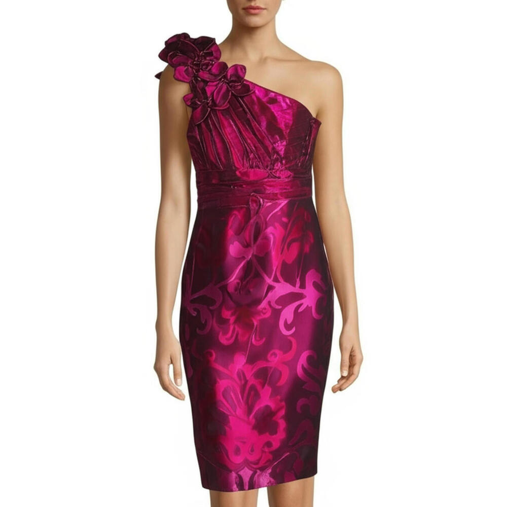 KAY UNGER Cocktail Dress 2 Magenta Elegant One Shoulder